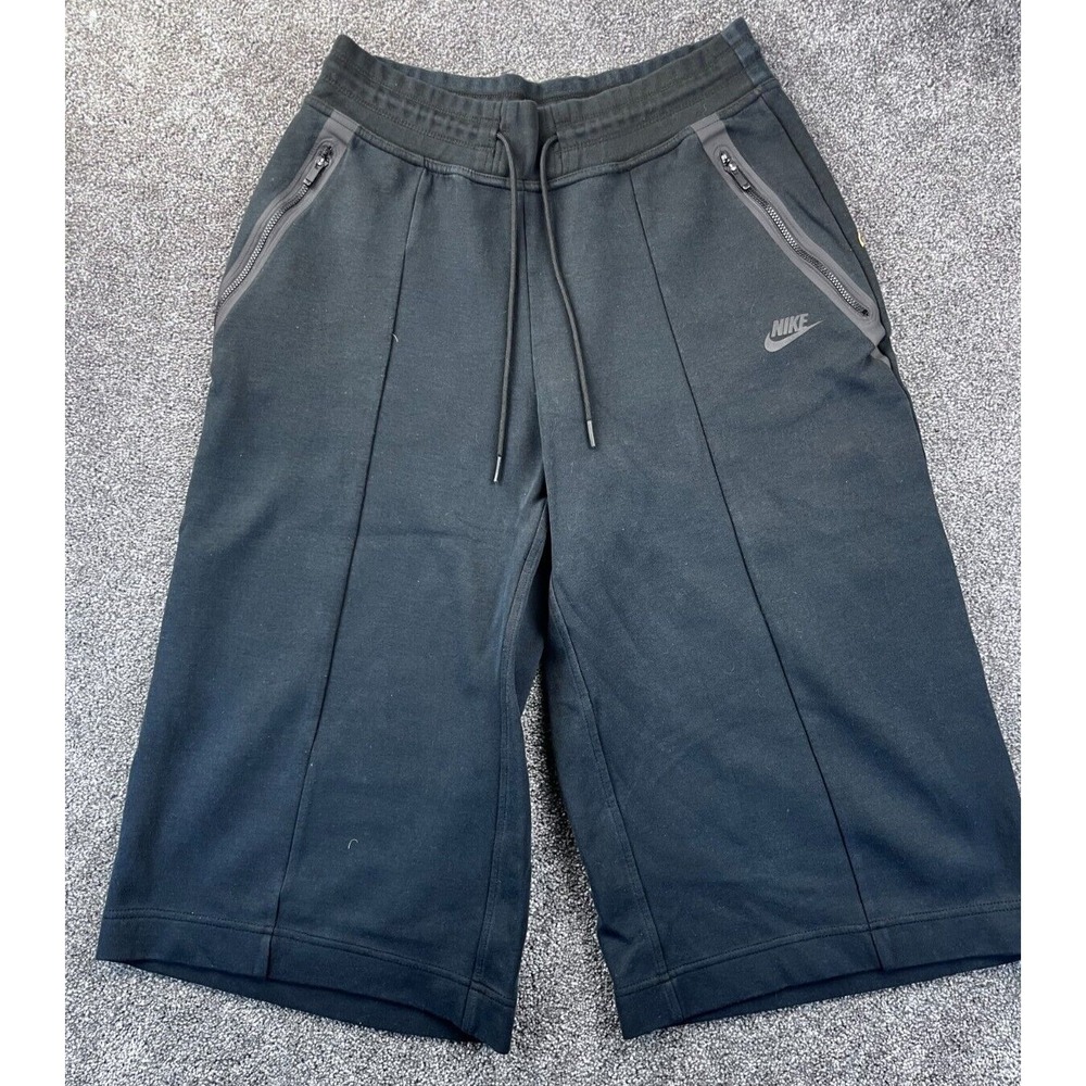 Nike Sweatpants Women Medium Capri Wide Leg‎ Sportswear Tech Fleece Pant Black